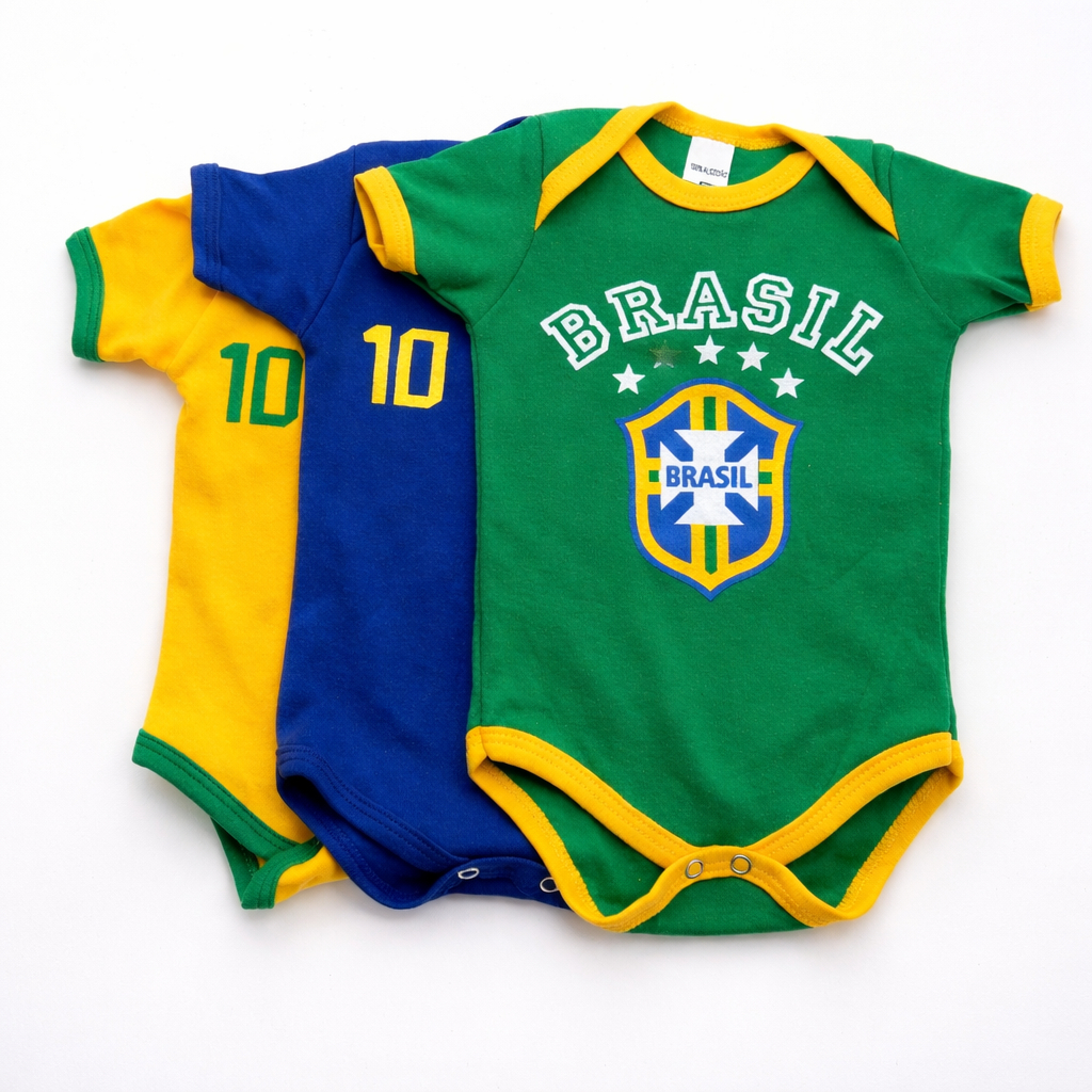 Body Bebê Brasil Campeão Copa Do Mundo Mesversário Menino Menina Novo em Oferta na Shopee