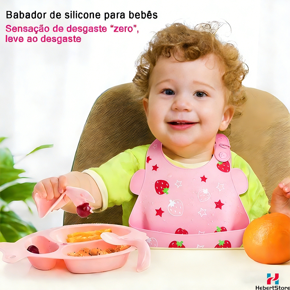 Babadores Bebe Silicone Com Botão Bibs Babeiro Babador Para Alimentação Bebê