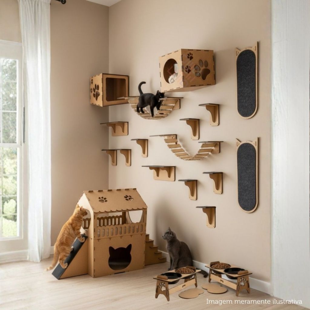 Playground Para Pet Em MDF Kits De 7 a 23 Peças Nichos Degraus Pontes Prateleiras Com Carpete em Oferta na Shopee