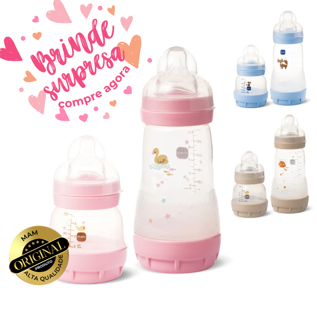Kit 2 Mamadeira Mam Easy Start Starter Set Anticólica Rosa Menina 0+ meses
