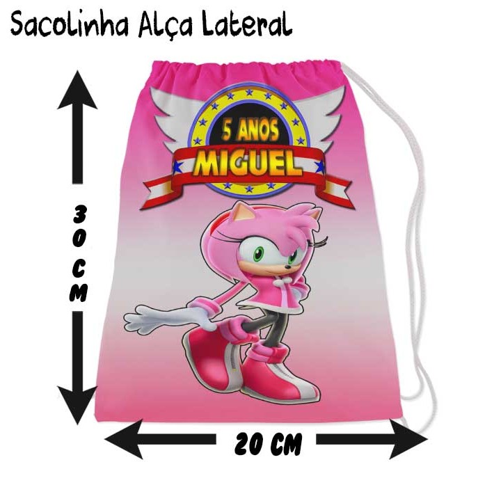 Kit Mochilinha Sacolinha Mochila Saco Sacochila Saquinho Lembrancinha Brinde Aniversario Personalizadas Festa Sonic AMY