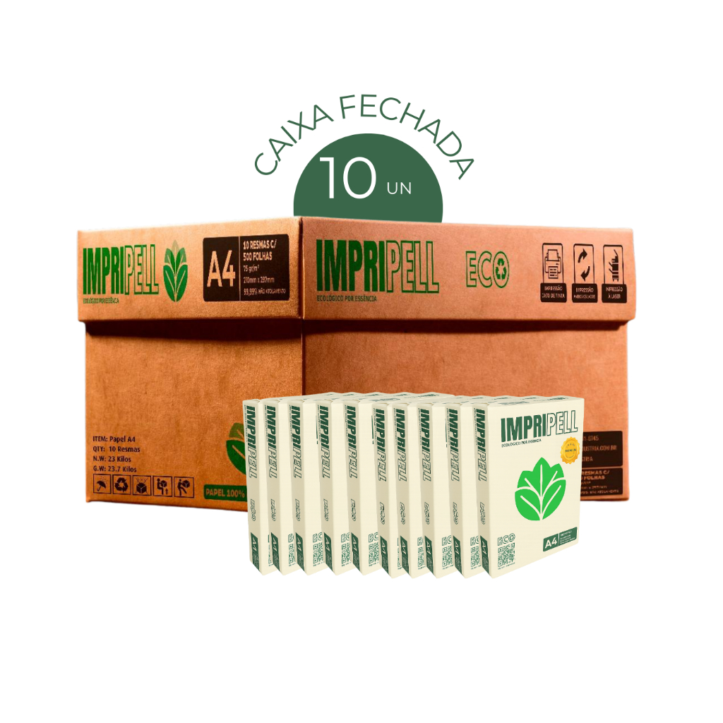 Caixa 10 Unidades Papel Sulfite A4 Reciclado Impripell 75g
