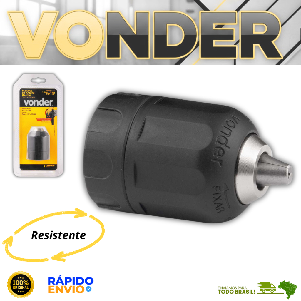 Mandril De Aperto Rápido 2mm 13mm 1/2'' Rosca Vonder Furadeiras Manuais Parafusadeiras a Bateria