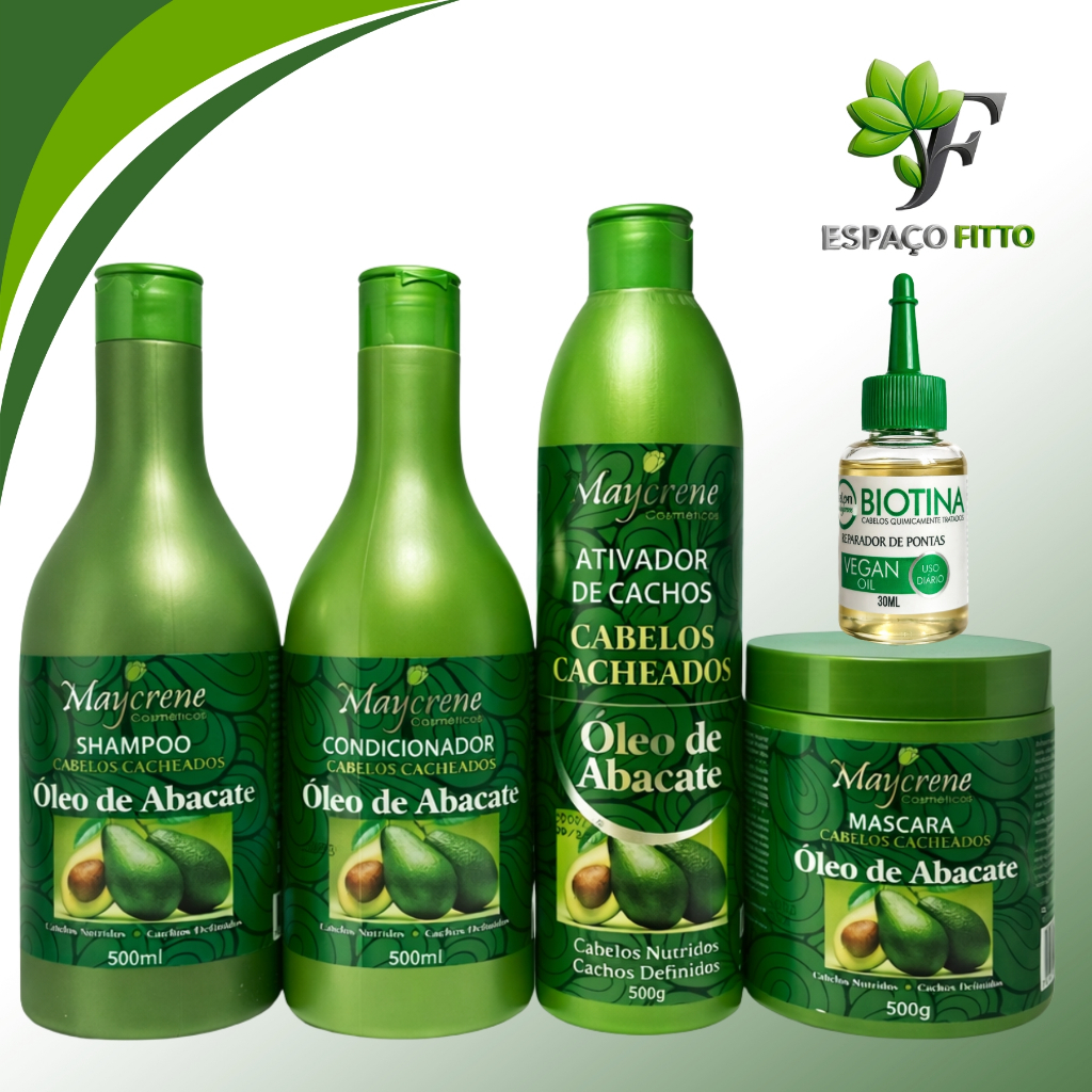 Kit Óleo de Abacate para Cabelos Cacheados Shamp+Condi+Másca+ativador de cachos+oleo reparador 30 ml em Oferta na Shopee