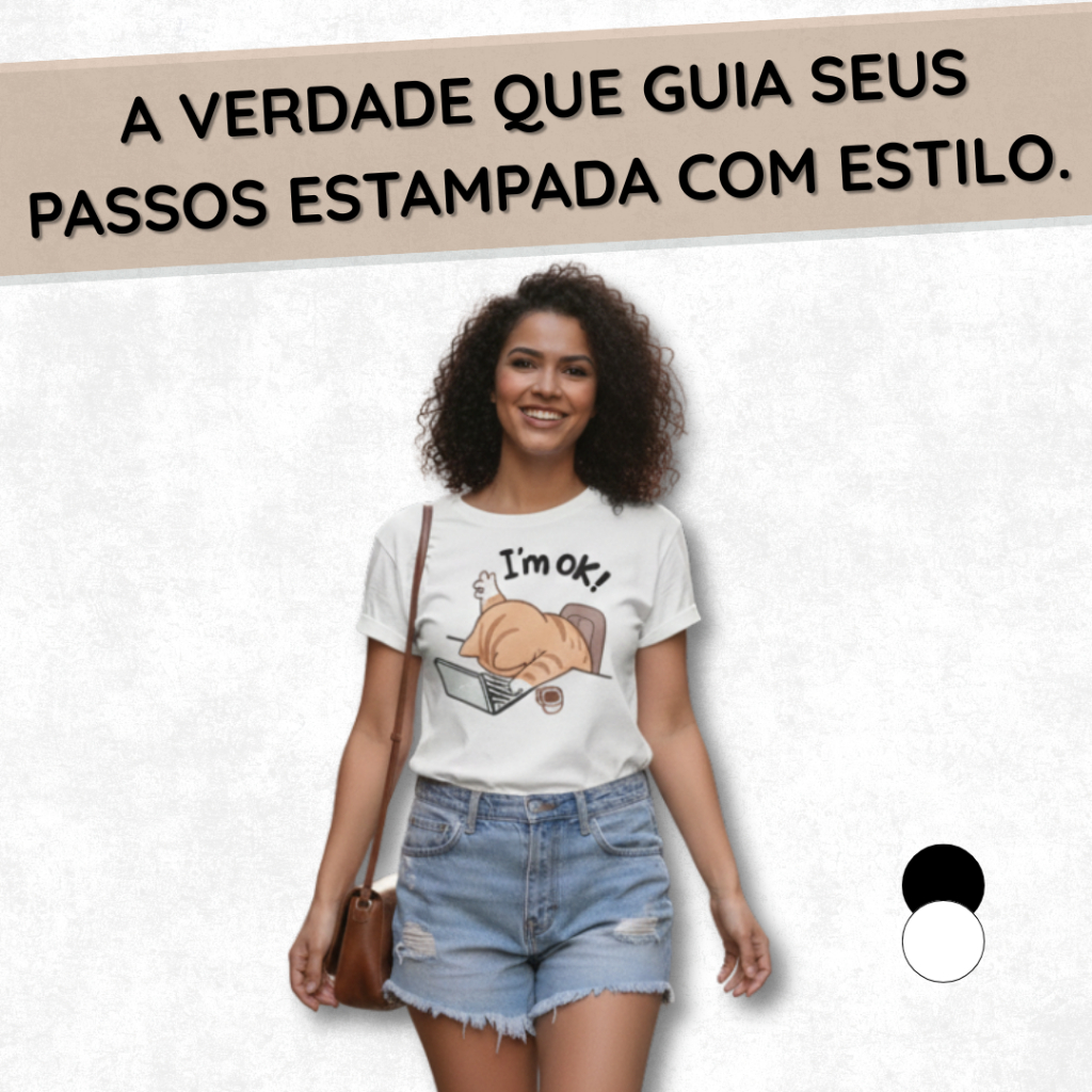 Camiseta Feminina Algodao Basica Im Ok Cat Gatinho Primavera Conforto Qualidade Luxo Alta Qualidade