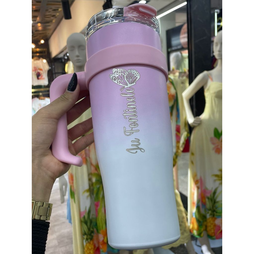 StoreThalia - Copo Térmico Garrafa 1200ML Com Tampa e Canudo / Personalizado a laser em Oferta na Shopee