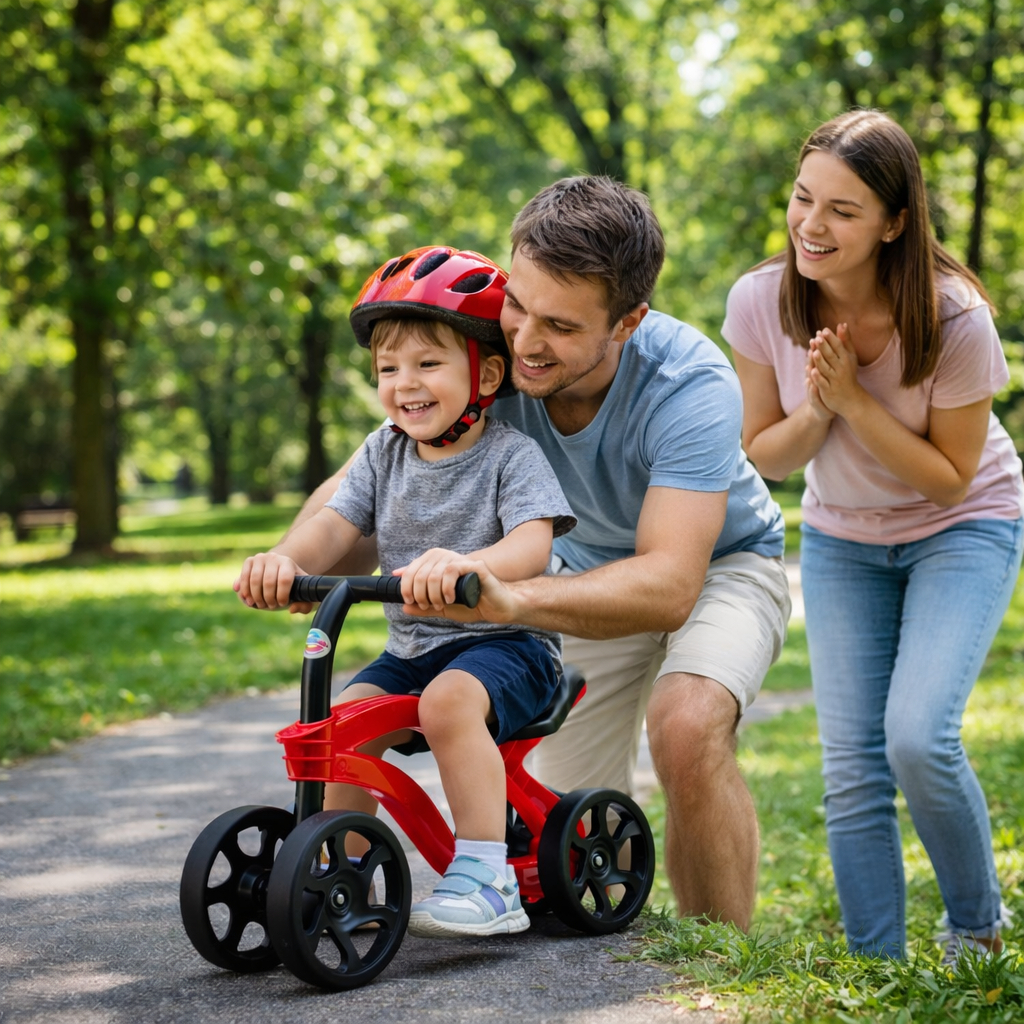 Bicicleta De Equilíbrio andador Infantil Futurista Sem Pedal 4 Rodas - Vermelha