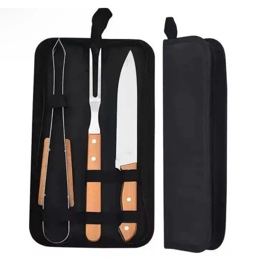 Kit Churrasco 3 Peças, Aço Inox com Estojo, para Churrasco e Cozinha
