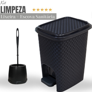 Kit Banheiro – Lixeira Rattan Preta 7L com Pedal + Escova Sanitária Reforçada em Oferta na Shopee