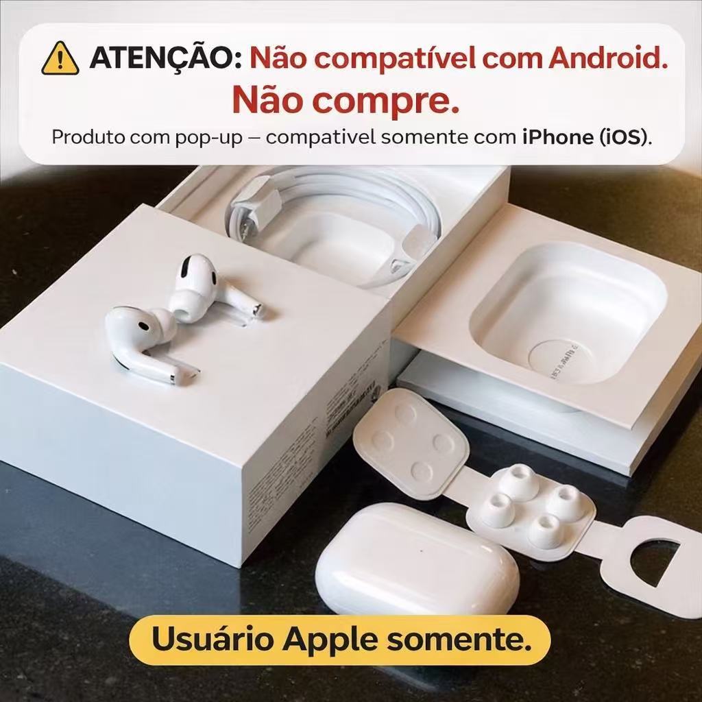 Fone de Ouvido Sem Fio Airpods PRO3 4 5 Com Cancelamento De Ruído Bluetooth  Pop-Up para iOS Android