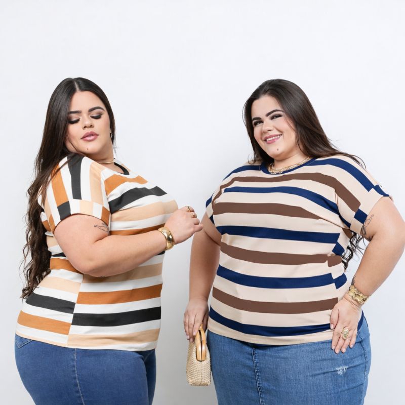 Blusa feminina plus size Manga dobrada casual viscolycra G1,G2,G3 em Oferta na Shopee