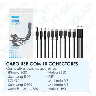 🔌 Cabo 10 em 1 IT-Blue LE-113 – Solução Completa de Conexões e Carregamento