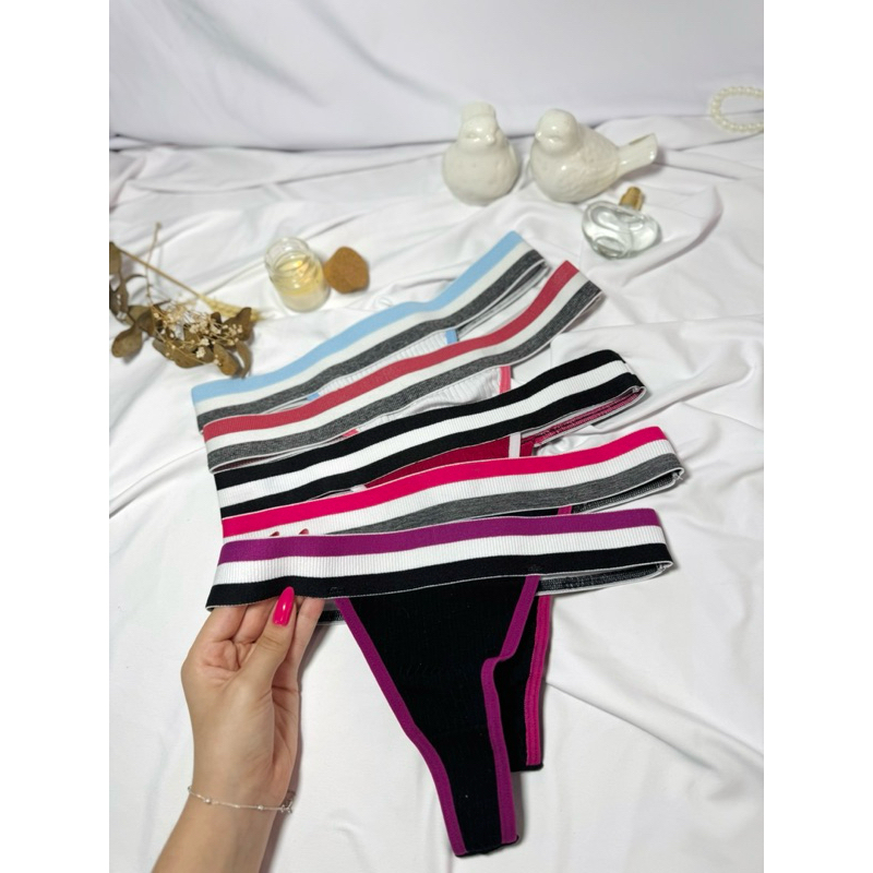 Kit 5 Calcinha Básica Fio Duplo Canelado com Elástico Largo na Cintura Moda Feminina