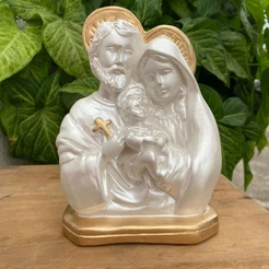 Sagrada Familia Busto 17cm Perolada detalhes em Dourado