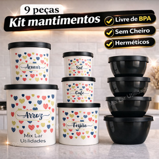 Kit de potes para mantimentos de cozinha com 9 peças de plástico decorado em Oferta na Shopee