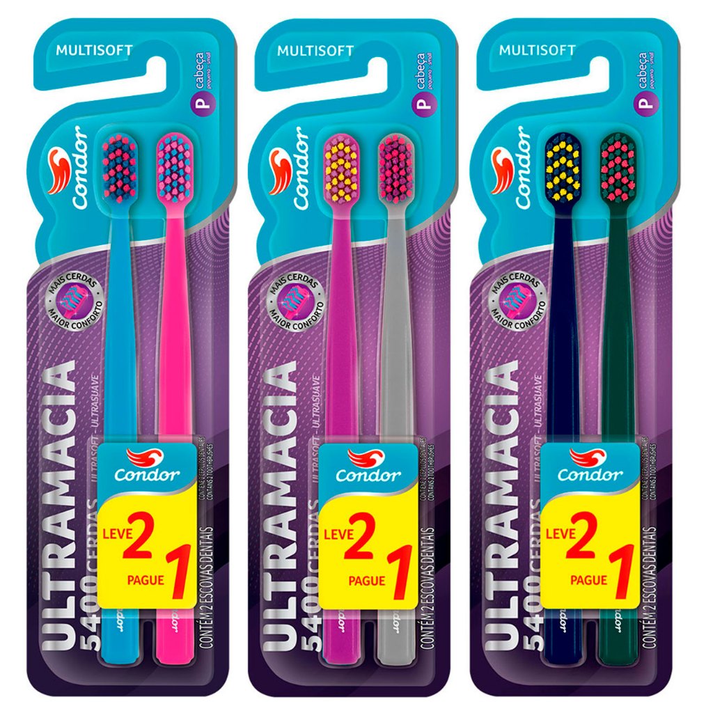 Escova de Dente Condor 5400 Cerdas Ultramacia Blister Duplo em Oferta na Shopee