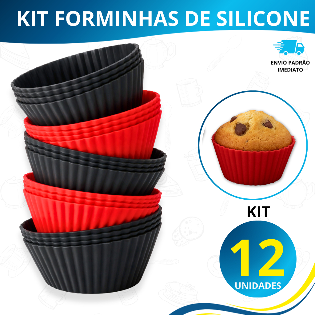 Kit 12 Forminhas de Silicone Redonda Para Cupcake e Muffin Reutilizável Airfryer e Forno em Oferta na Shopee