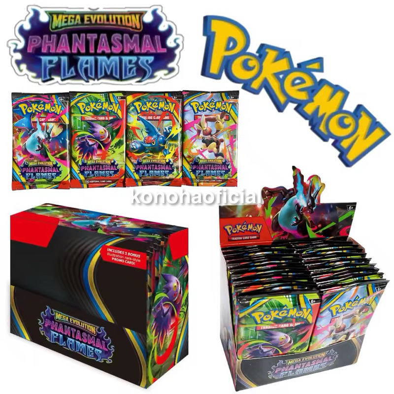 Box 360 Cartas Pokémon Brilhantes TCG Mega Evolution Phantasmal Flames Lacrado Colecionável Geek Combo Booster Novo