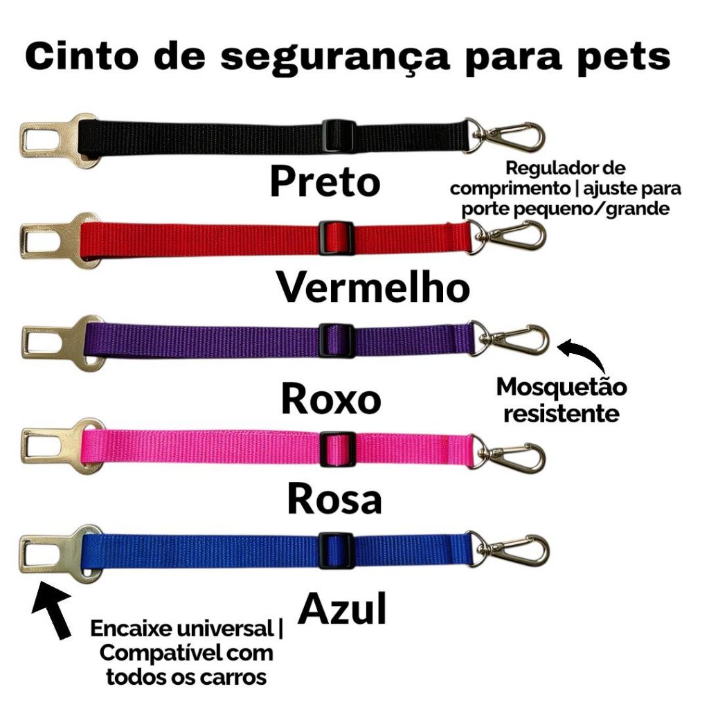 Cinto de segurança pet ajustável para todos os veículos regulador para porte pequeno ao grande