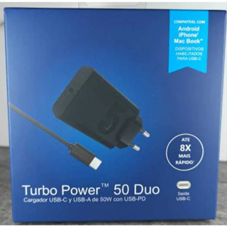 Carregador Turbo Power 50 DUO | Super Rápido | Até 12X mais Rápido | Tipo C + Tipo C | Original | 50W Turbo (EXCELENTE) em Oferta na Shopee