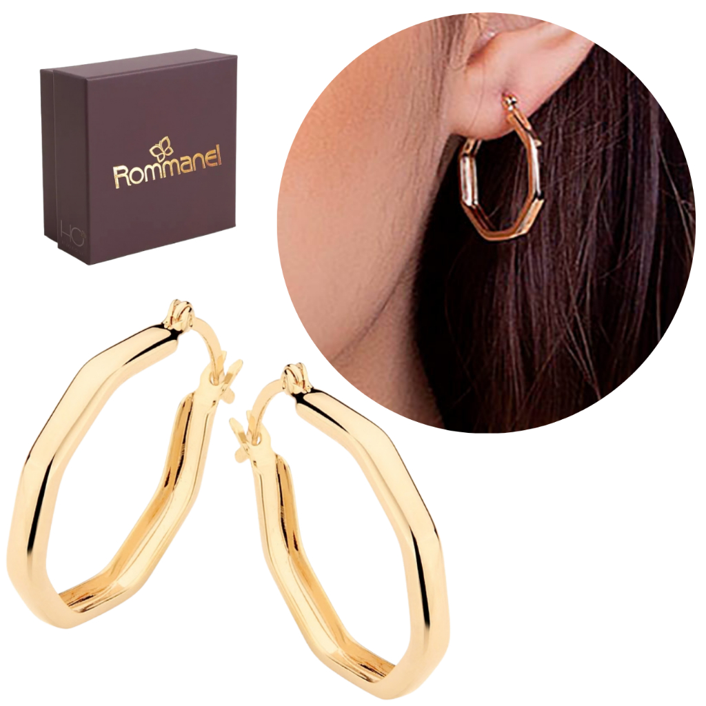Brinco Argola Rommanel Formado Irregular Dourado Dia A Dia Original 520903