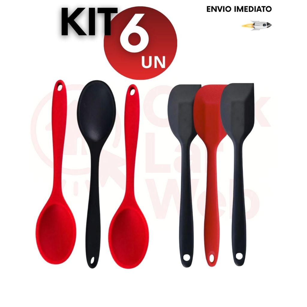 Kit 6, Kit 3 ou Kit 2 unidades Colheres e Espátulas de Silicone Resistência Praticidade Antiaderente Utilidade
