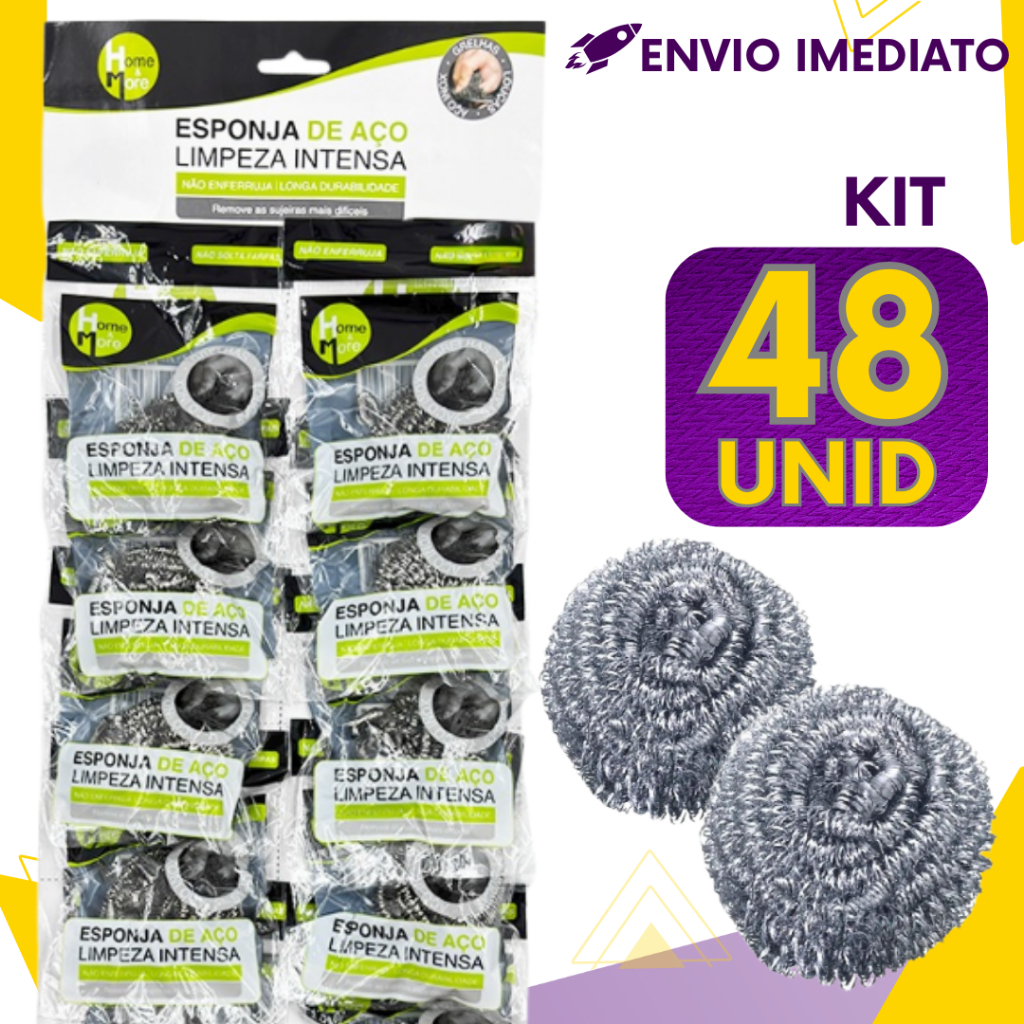 Kit 48, 24 ou 12un - Esponja de Aço Inox - Não Enferruja - Limpeza Pesada Panelas Grelhas em Oferta na Shopee