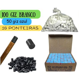 Kit Sinuca Bilhar - 100 Giz Branco + 50 Giz Azul 7 Belo + 10 Virolas Ponteiras Para Taco em Oferta na Shopee