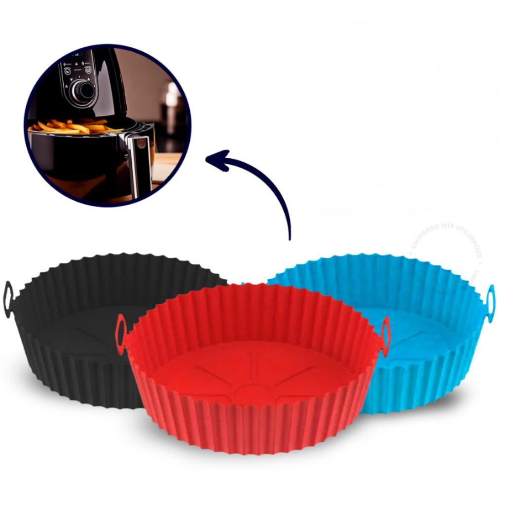 Kit 3 Formas Assadeira Para Fritadeira Air Fryer Em Silicone - Flexível Lavável
