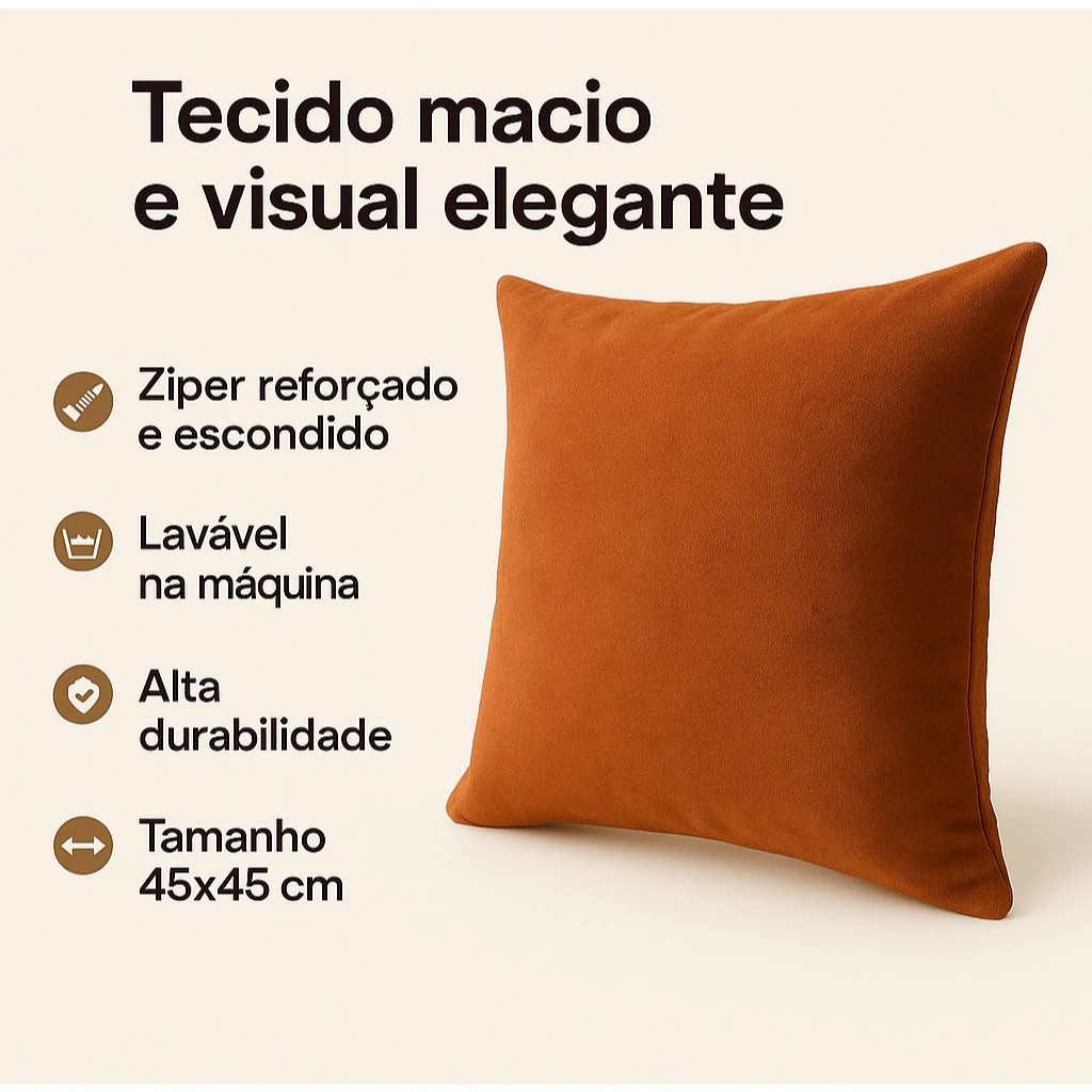 Capa de Almofada Luxo Suede Premium Tamanho 45x45 Com Zíper Invisível Conforto e Sofisticação — imagem 2 de 2