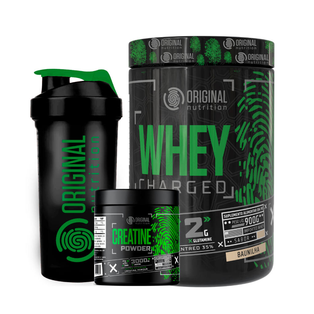 Kit Whey Protein Charged 900g + Creatina 100g + Coqueteleira - Original Nutrition