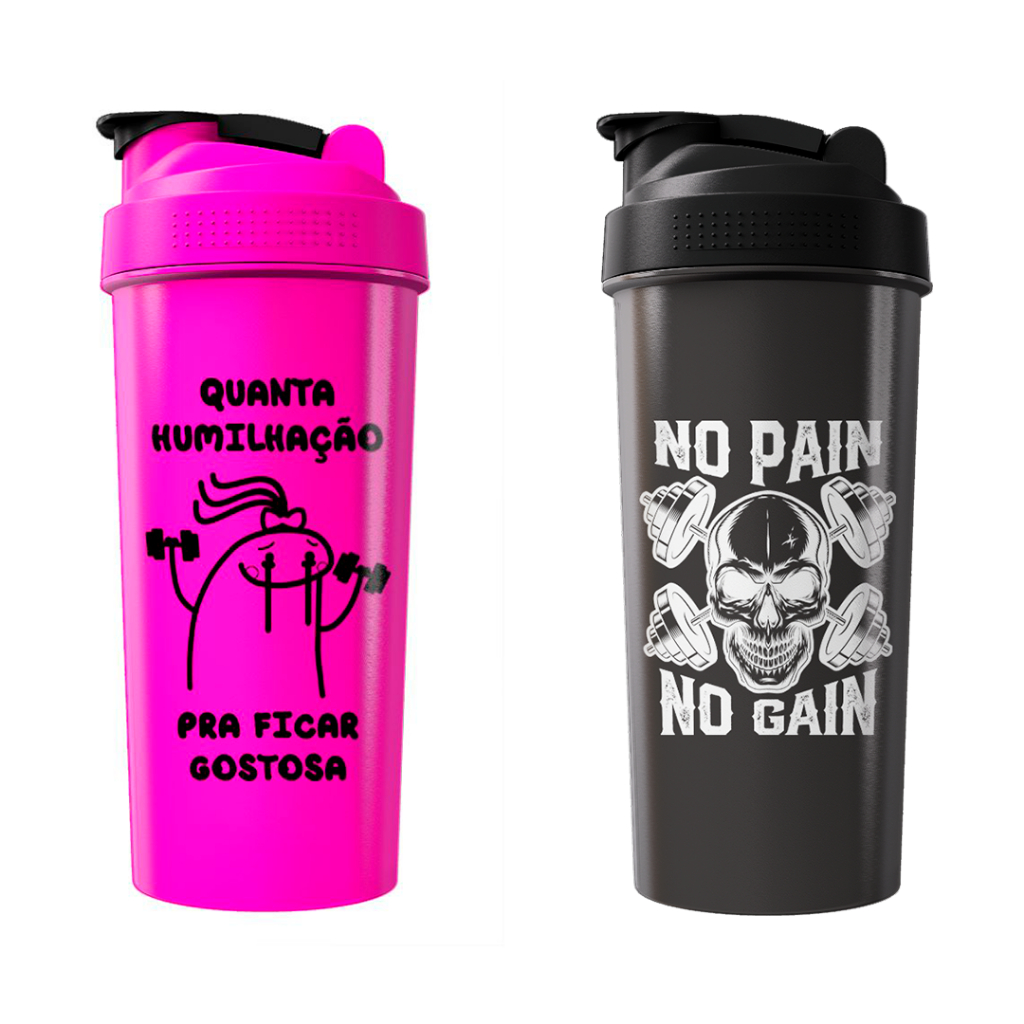 Kit 02 Coqueteleira Shaker Academia Treino Casal Maromba 600ml