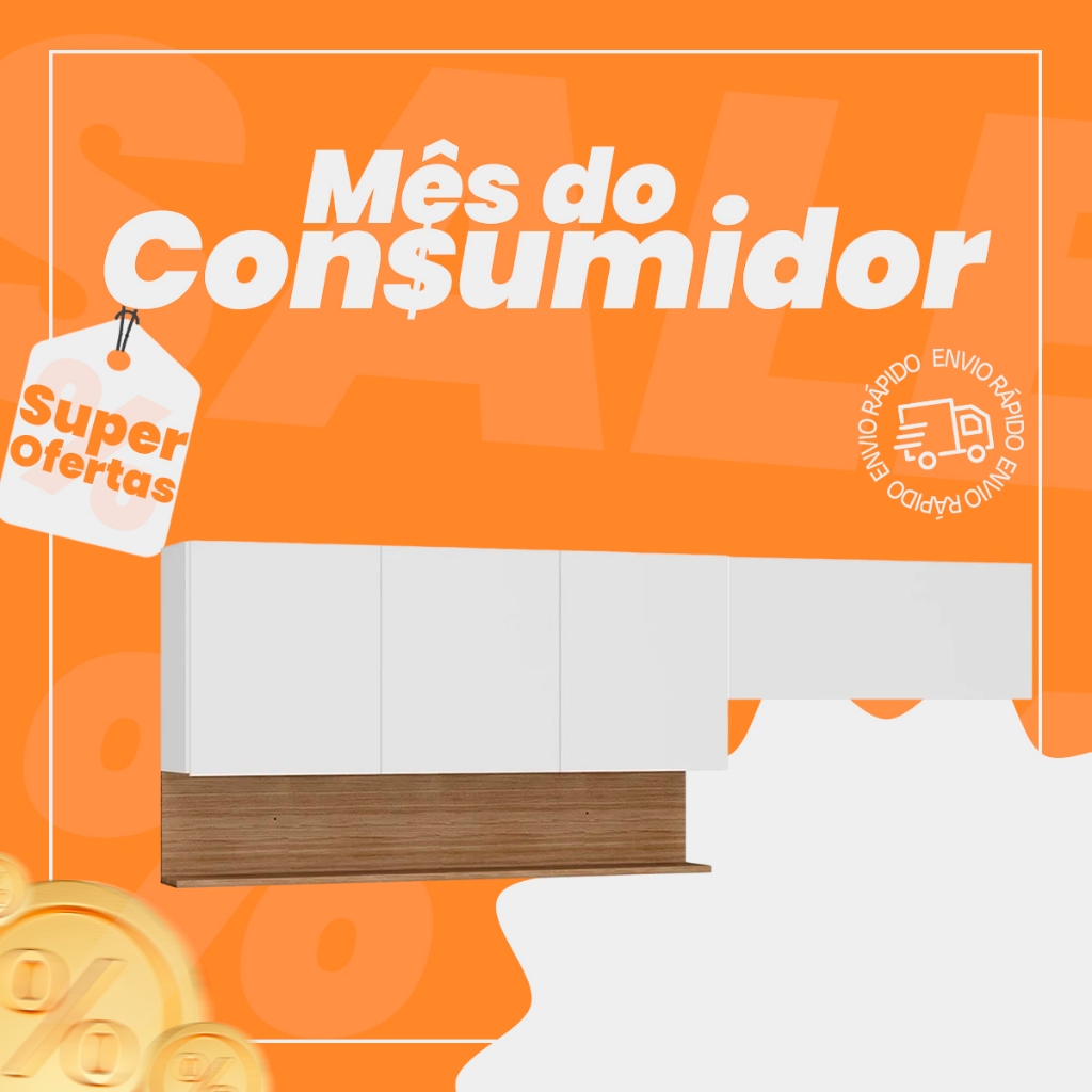 Armário de Cozinha 150cm com Aéreo 70cm Lina Z06 Supremo/Freijó - Mpozenato em Oferta na Shopee