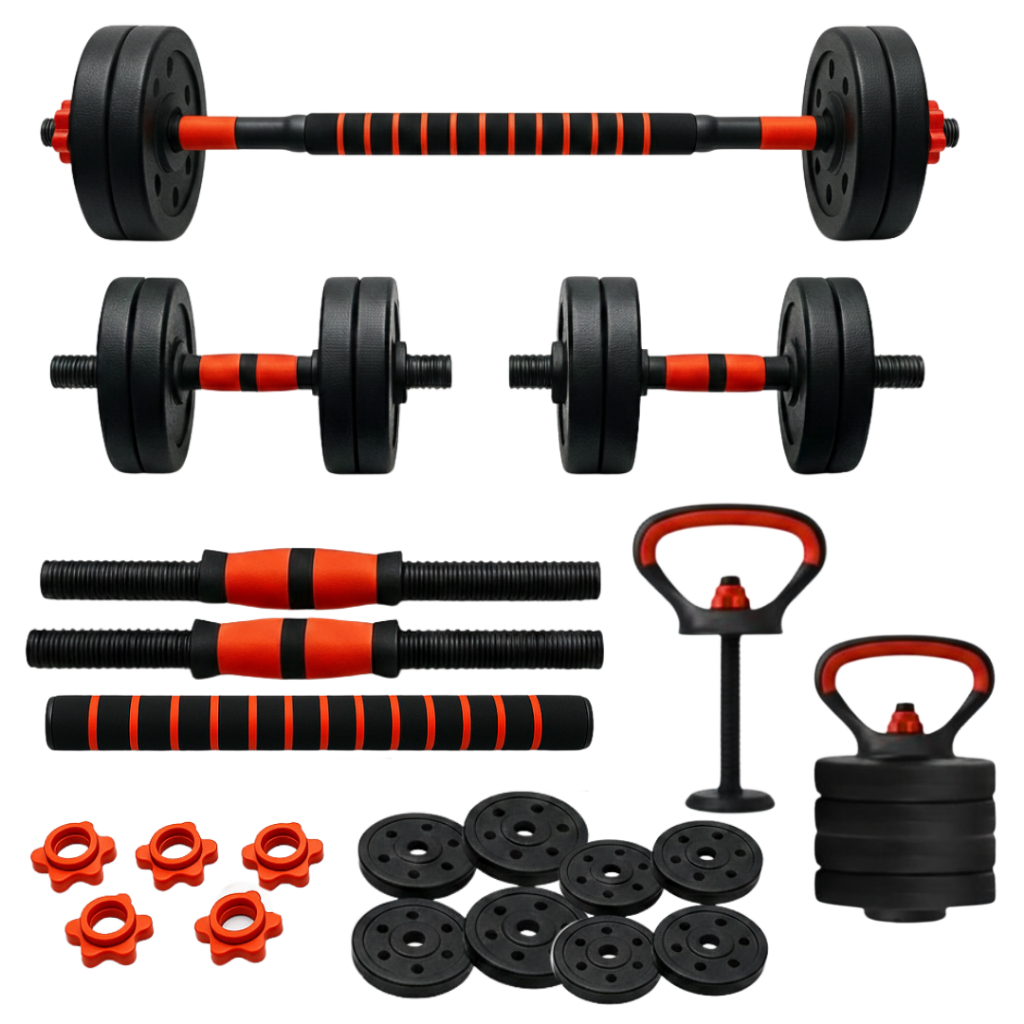 Kit Treino Funcional Musculação 20kg Kettlebell Barra Halteres