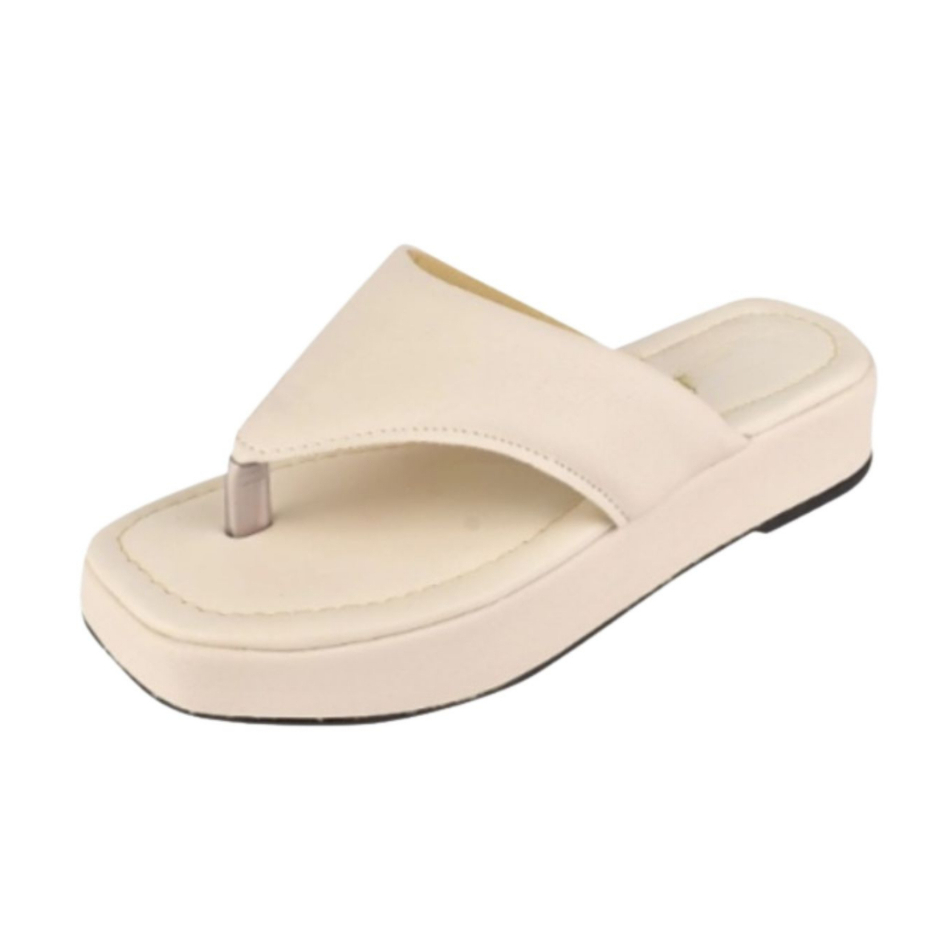 Chinelo Feminino Plataforma Off-White Confortável com Espuma Flatform Solado Antiderrapante