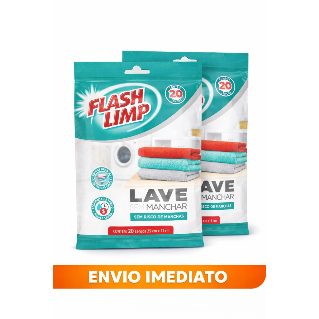 Kit 2 Lave Sem Manchar Flash Limp – Lenços Protetores Anti Mancha | 40 Lenços | Envio Imediato