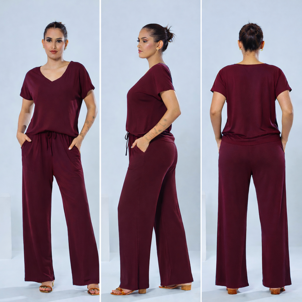 Conjunto Viscolycra Pantalona e blusa Gola V Básica em Oferta na Shopee