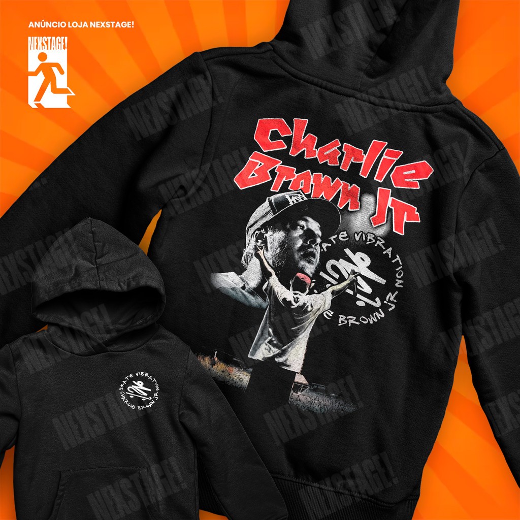 Moletom Canguru Charlie Brow Jr Chorão Frente E Verso Skatista Skate Vibration Blusa De Frio Streetwear Underground