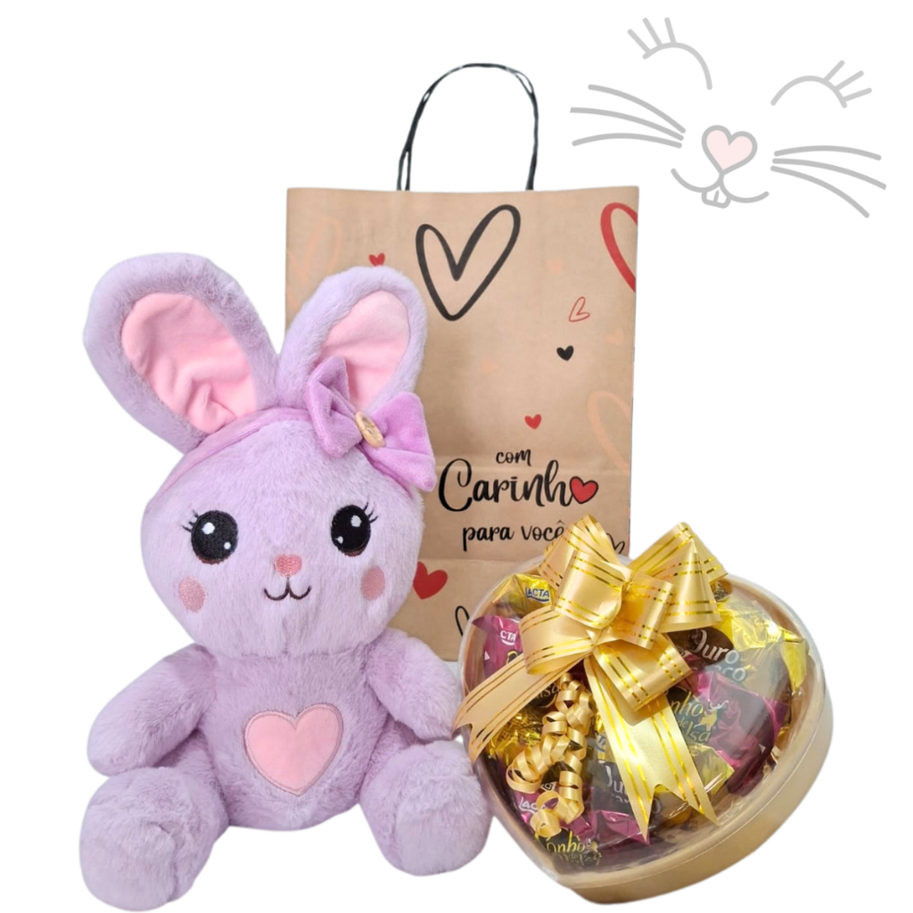Cesta/Kit Presente Urso de Pelúcia Chocolate Coração - Páscoa/Dia das Mães/Namorados/Aniversário em Oferta na Shopee