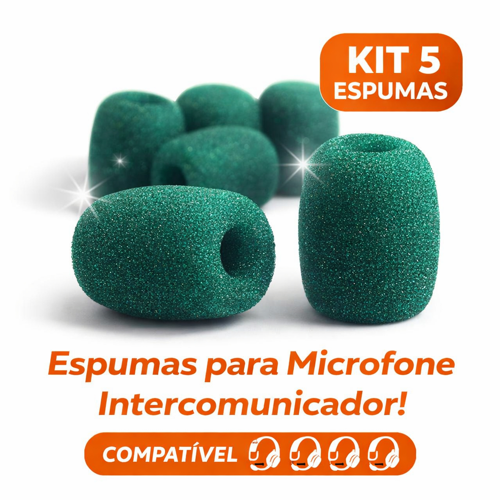 Kit 5 Espumas para Microfone Intercomunicador Protetor Anti Ruído Headset