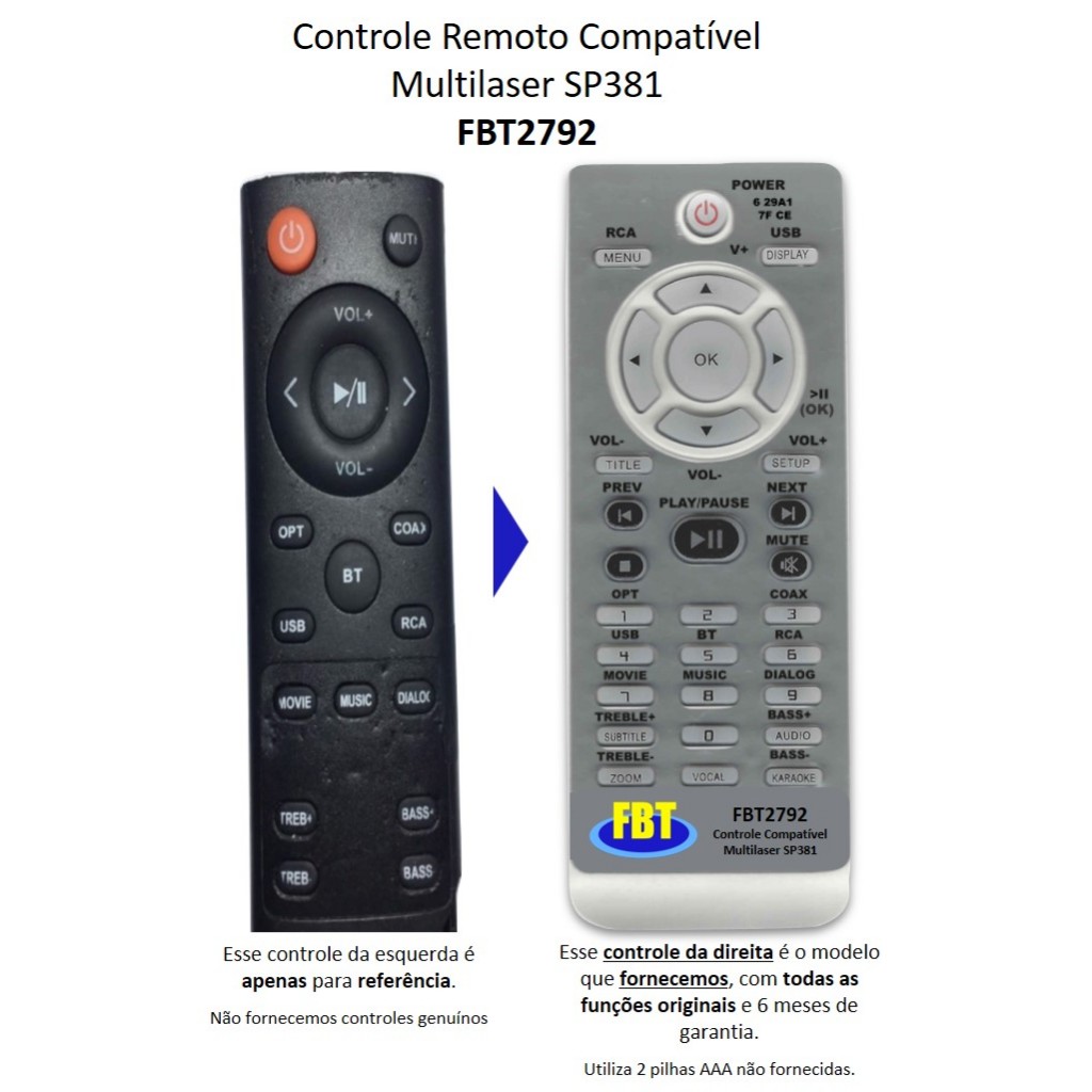 Controle Compatível Com SoundBar Multilaser Pulse SP381 FBT2792