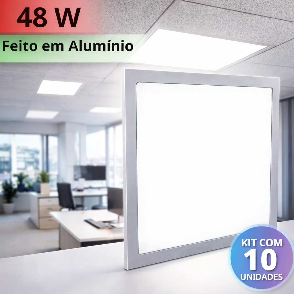 Kit 10 Plafon Embutir Painel Led 60x60 48w Quadrado