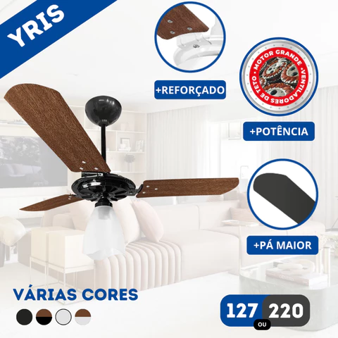 Ventilador de Teto Silencioso Motor Grande Potente 127V / 220v - Preto / Mogno / Branco - Ventex