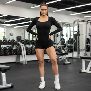 Macaquinho Com Manga Comprida Gola Quadrada Roupa Academia Feminina Confortável em Oferta na Shopee