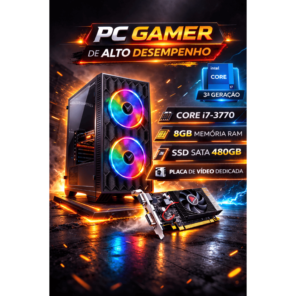Computador Gamer Intel Core i7 - 8GB de RAM - SSD 480GB - Placa de Vídeo GT730 4GB
