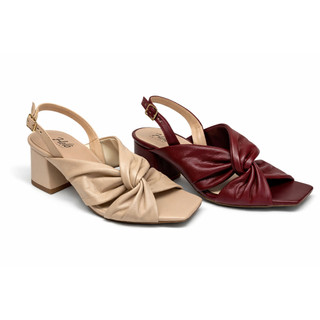 Sandália Feminina Couro Macio Torcida Nude / Marsala Bordô Salto Bloco Confortável Elegante Macia