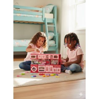 Cozinha Infantil Completa com 4 Módulos Kit Cozinha de Brinquedo, Brincadeira de Casinha, Brinquedo Menina, Cozinha Rosa