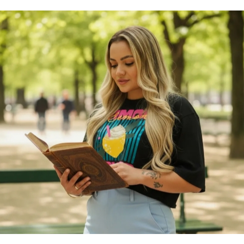 Camiseta Cropped Oversized Feminina 100% Algodão Premium T-Shirt Estampada Streetwear Soltinha Estilosa Confortável