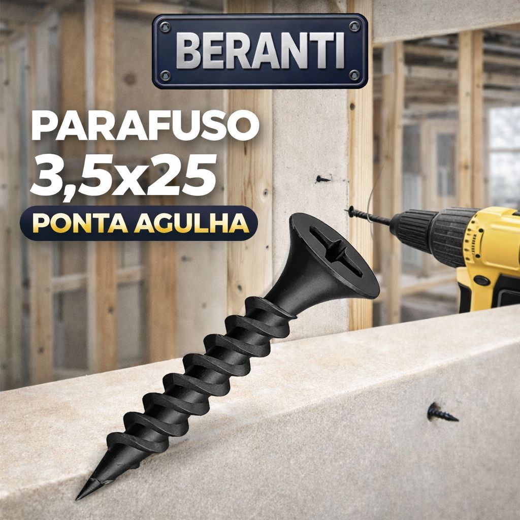Parafuso Drywall GN25 3,5x25mm Ponta Agulha Cabeça Trombeta Phillips para Gesso e Madeira - 100/500/1000 un