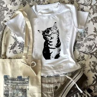 Cropped Slim Feminino Estampa Vintage De Gatinho Moda Verão Y2k em Oferta na Shopee